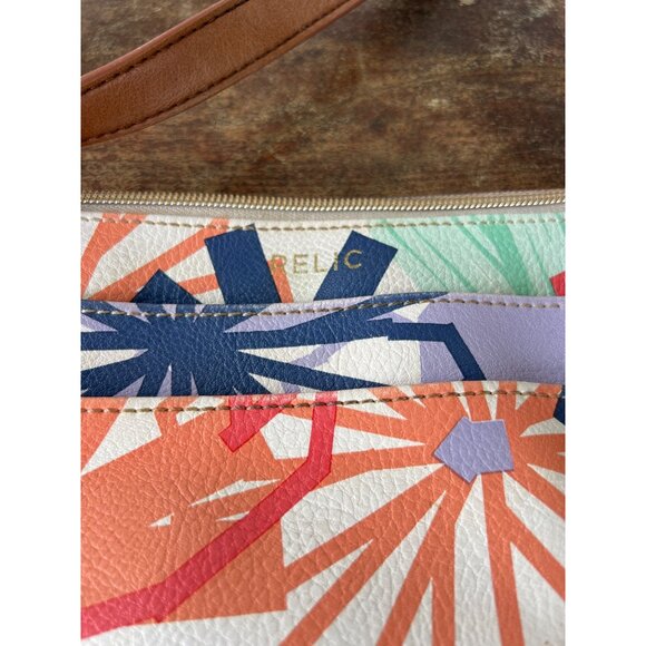 Relic Floral Tote Bag With Brown Handles Zipper Closure Multicolor Print Faux L - Picture 3 of 5